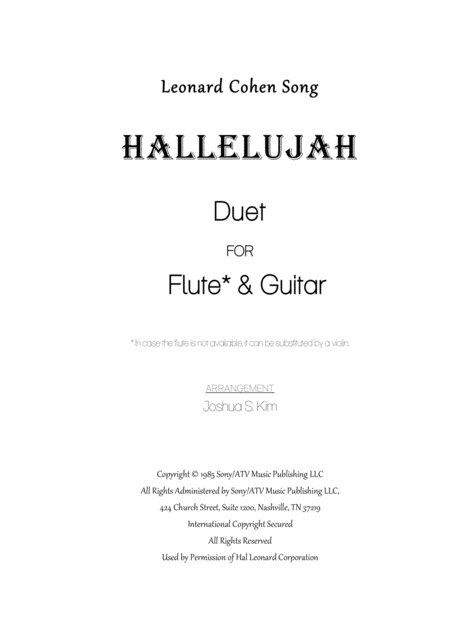 Hallelujah From Shrek For Flute Guitar Duet Sheet Music