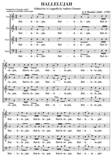 Hallelujah G F Handel A Cappella In C Major Sheet Music