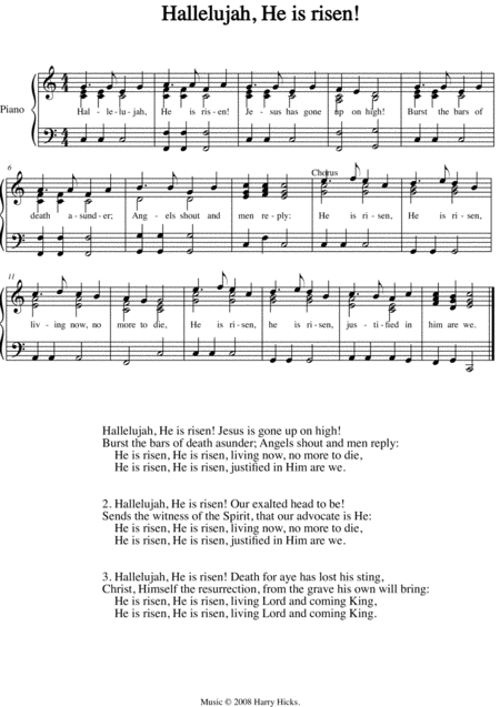 Hallelujah He Is Risen A New Tune To A Wonderful Old Easter Hymn Sheet Music