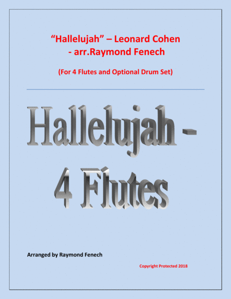 Hallelujah Leonard Cohen 4 Flutes With Optional Drum Set Sheet Music