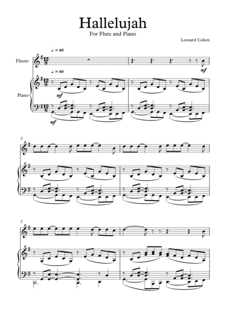 Hallelujah Leonard Cohen Flute Piano Sheet Music