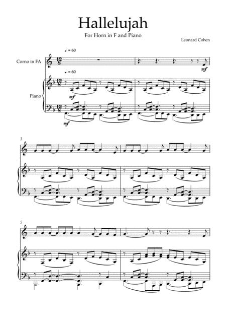 Hallelujah Leonard Cohen Horn In F Piano Sheet Music