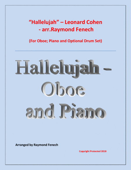 Free Sheet Music Hallelujah Leonard Cohen Oboe And Piano With Optional Drum Set