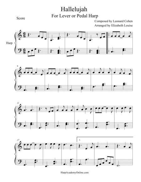Free Sheet Music Hallelujah Lever Harp