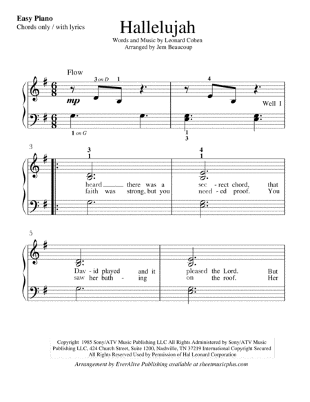 Hallelujah Lyrics With Chords Sheet Music