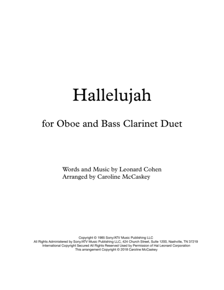 Hallelujah Oboe And Bass Clarinet Duet Sheet Music