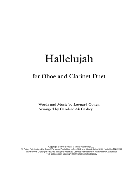 Hallelujah Oboe And Clarinet Duet Sheet Music