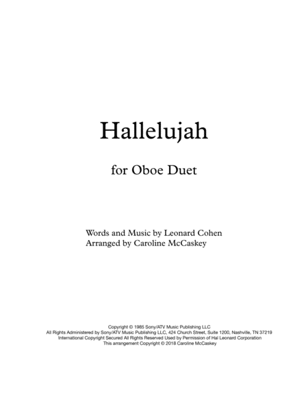 Hallelujah Oboe Duet Sheet Music