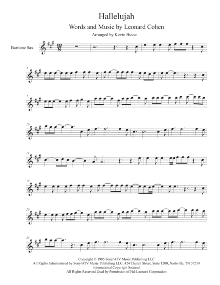 Free Sheet Music Hallelujah Original Key Bari Sax