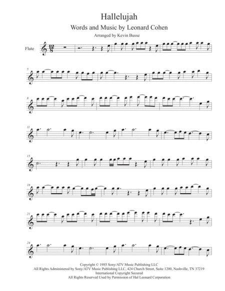 Free Sheet Music Hallelujah Original Key Flute
