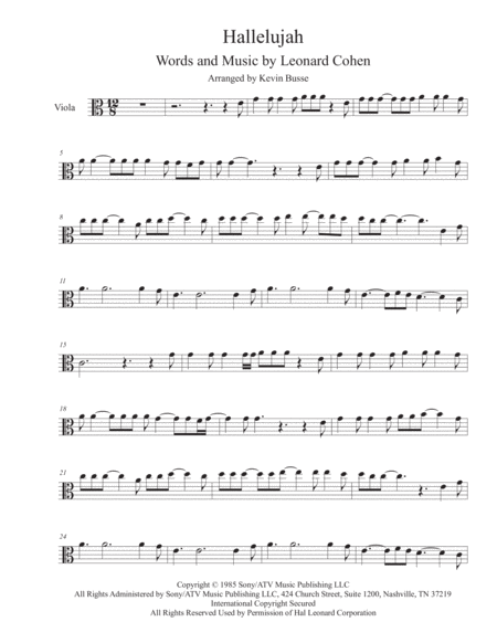 Hallelujah Original Key Viola Sheet Music