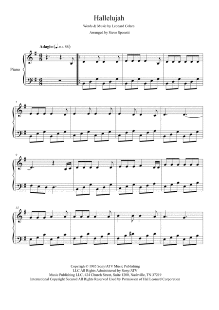 Hallelujah Piano Easy Version Sheet Music