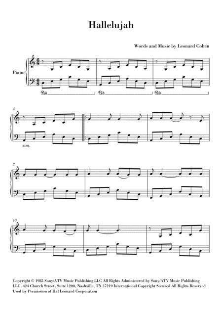 Free Sheet Music Hallelujah Piano Solo Intermediary