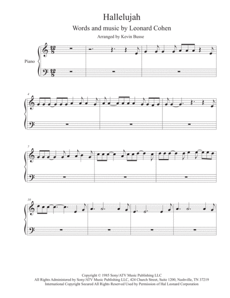 Hallelujah Piano Sheet Music