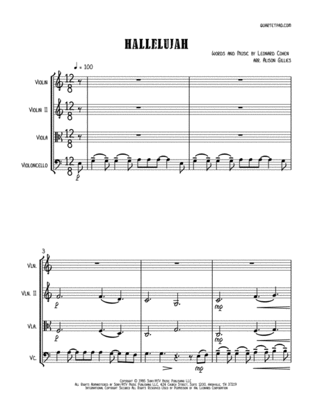 Hallelujah String Trio Optional Vln2 Or Vla Sheet Music