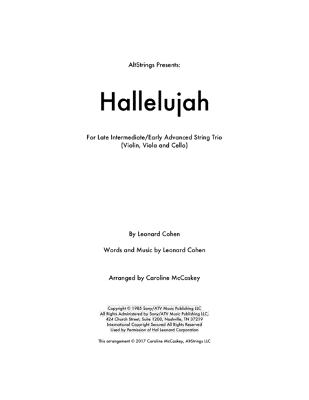 Hallelujah String Trio Violin Viola And Cello Sheet Music