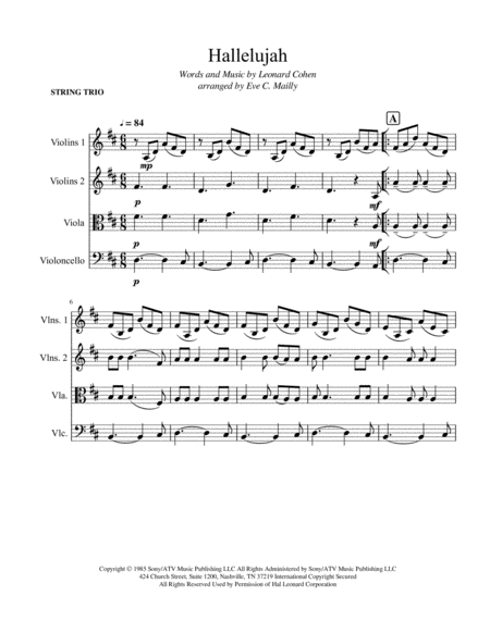 Hallelujah String Trio Sheet Music