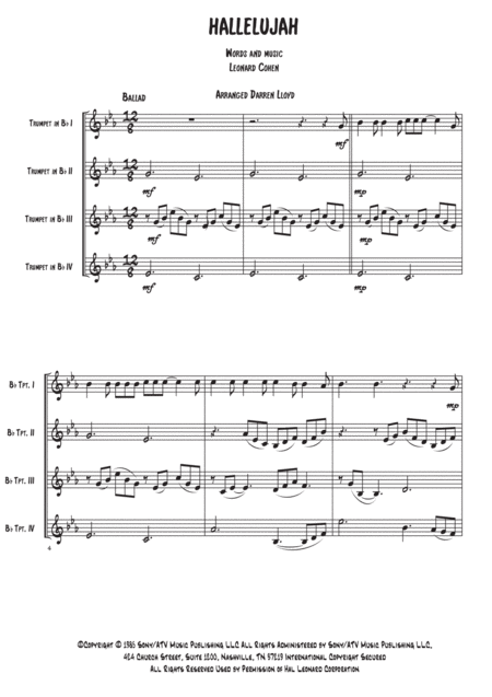 Hallelujah Trumpet Quartet Sheet Music