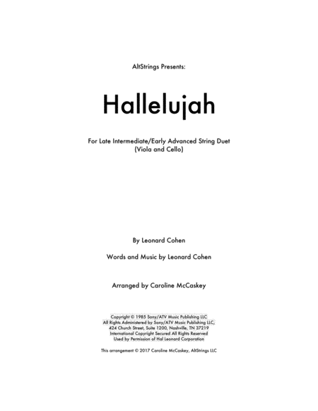 Free Sheet Music Hallelujah Viola And Cello Duet