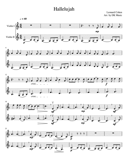 Hallelujah Violin Duet Sheet Music