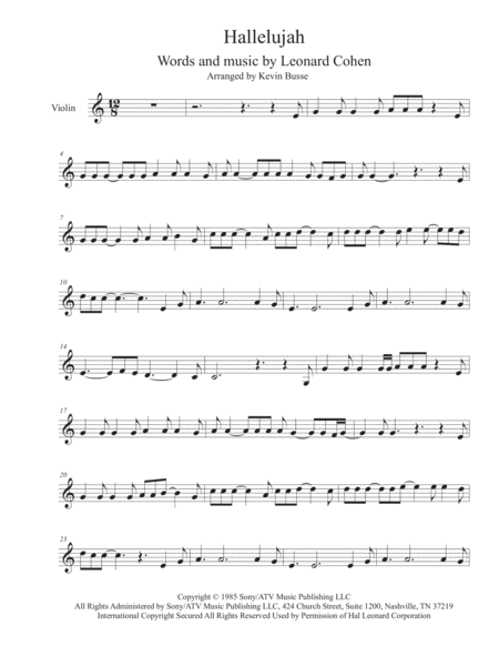 Free Sheet Music Hallelujah Violin