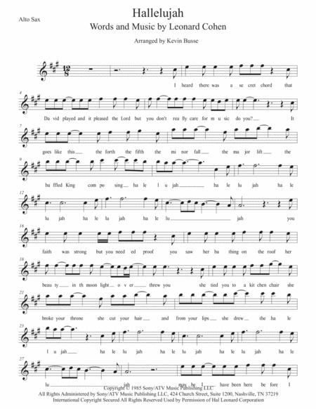 Hallelujah W Lyrics Alto Sax Sheet Music