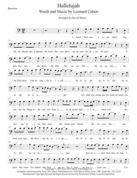 Hallelujah W Lyrics Bassoon Sheet Music