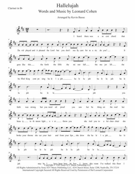 Hallelujah W Lyrics Clarinet Sheet Music