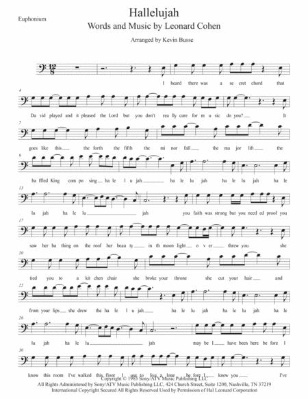 Free Sheet Music Hallelujah W Lyrics Euphonium