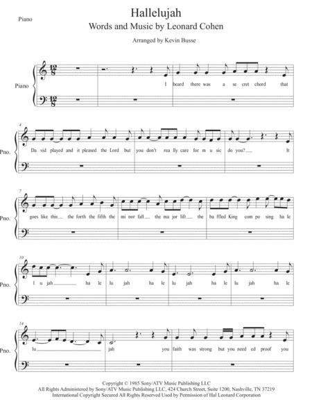 Hallelujah W Lyrics Piano Sheet Music