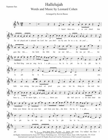 Hallelujah W Lyrics Soprano Sax Sheet Music