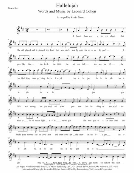 Hallelujah W Lyrics Tenor Sax Sheet Music