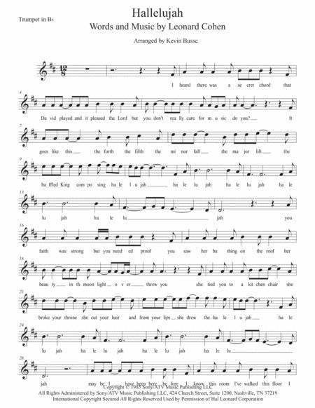 Hallelujah W Lyrics Trumpet Sheet Music