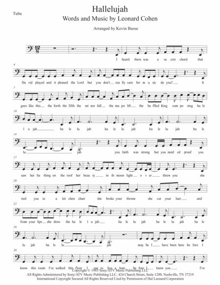 Free Sheet Music Hallelujah W Lyrics Tuba