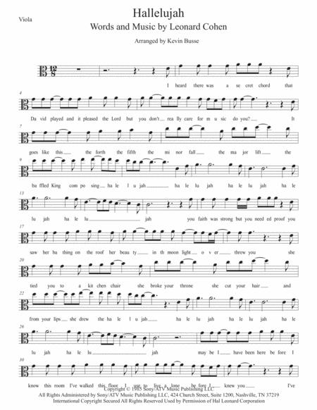 Free Sheet Music Hallelujah W Lyrics Viola