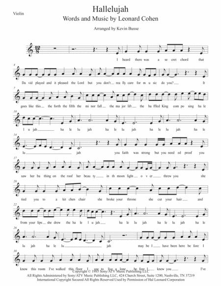 Hallelujah W Lyrics Violin Sheet Music