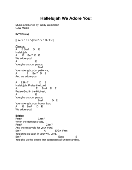 Hallelujah We Adore You Lyrics And Chords Sheet Music