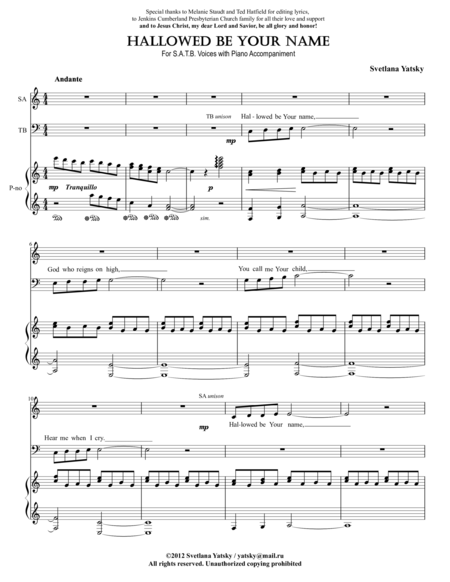 Hallowed Be Your Name Satb Sheet Music