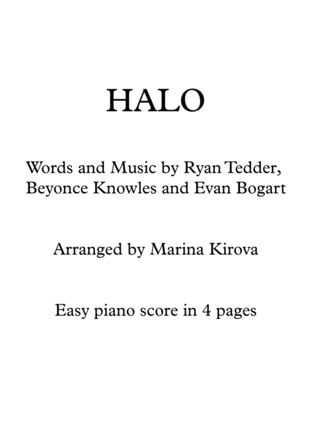 Halo Beyonc Piano Easy To Read Sheet Music