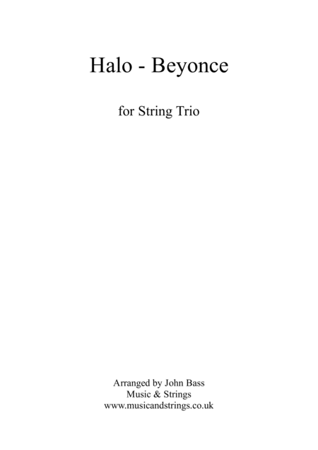 Halo By Beyonce Arranged For String Trio Violin Viola Cello Sheet Music