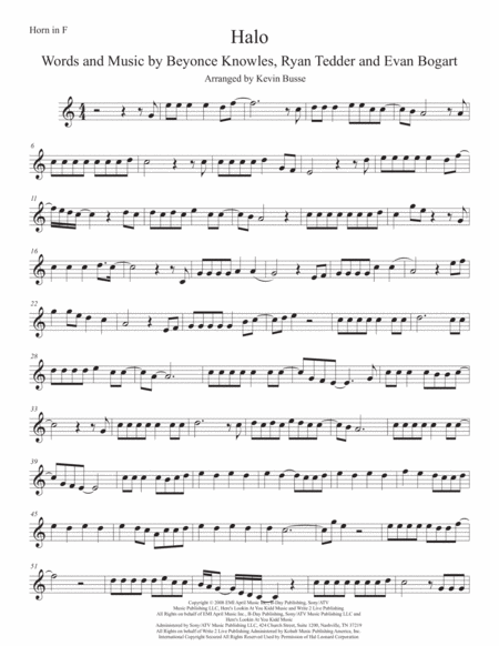 Free Sheet Music Halo Horn In F
