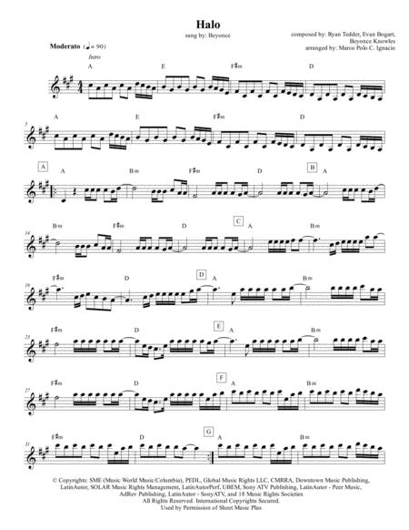 Free Sheet Music Halo Lead Sheet Beyonce