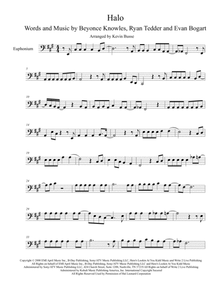 Halo Original Key Euphonium Sheet Music