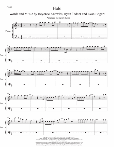 Free Sheet Music Halo Piano