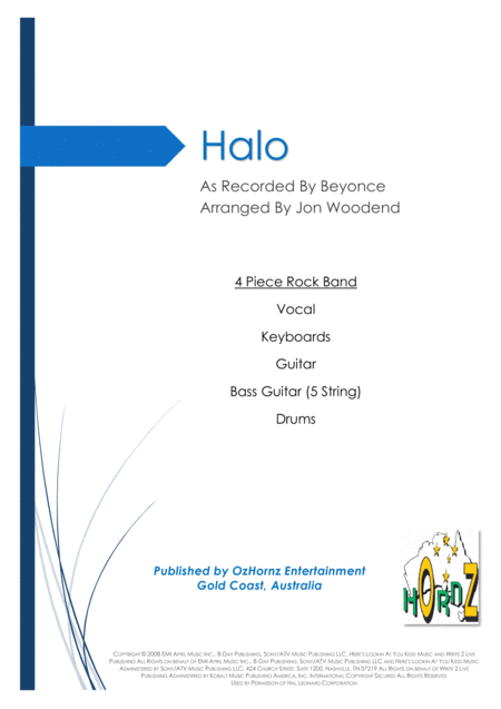 Halo Rhythm Section Chart Sheet Music