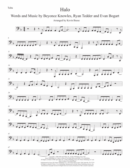 Free Sheet Music Halo Tuba