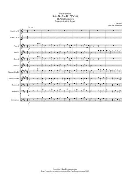 Handel 11 Alla Hornpipe From Suite No 2 In D Hwv349 The Water Music Wassermusik Symphonic Wind Ensemblel Sheet Music