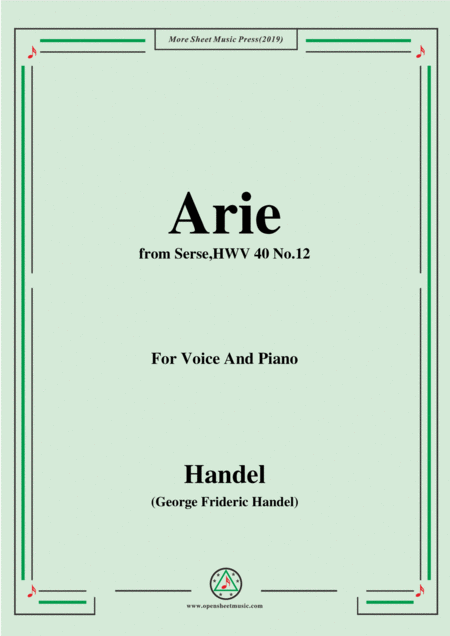 Handel Arie From Serse Hwv 40 No 12 For Voice Piano Sheet Music