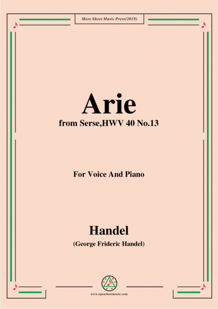 Free Sheet Music Handel Arie From Serse Hwv 40 No 13 For Voice Piano
