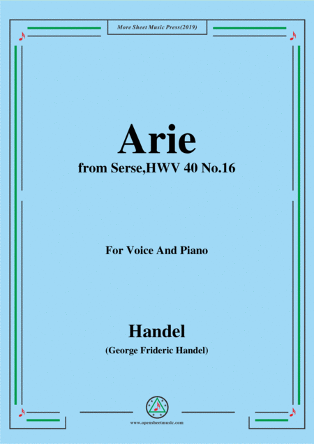 Handel Arie From Serse Hwv 40 No 16 For Voice Piano Sheet Music